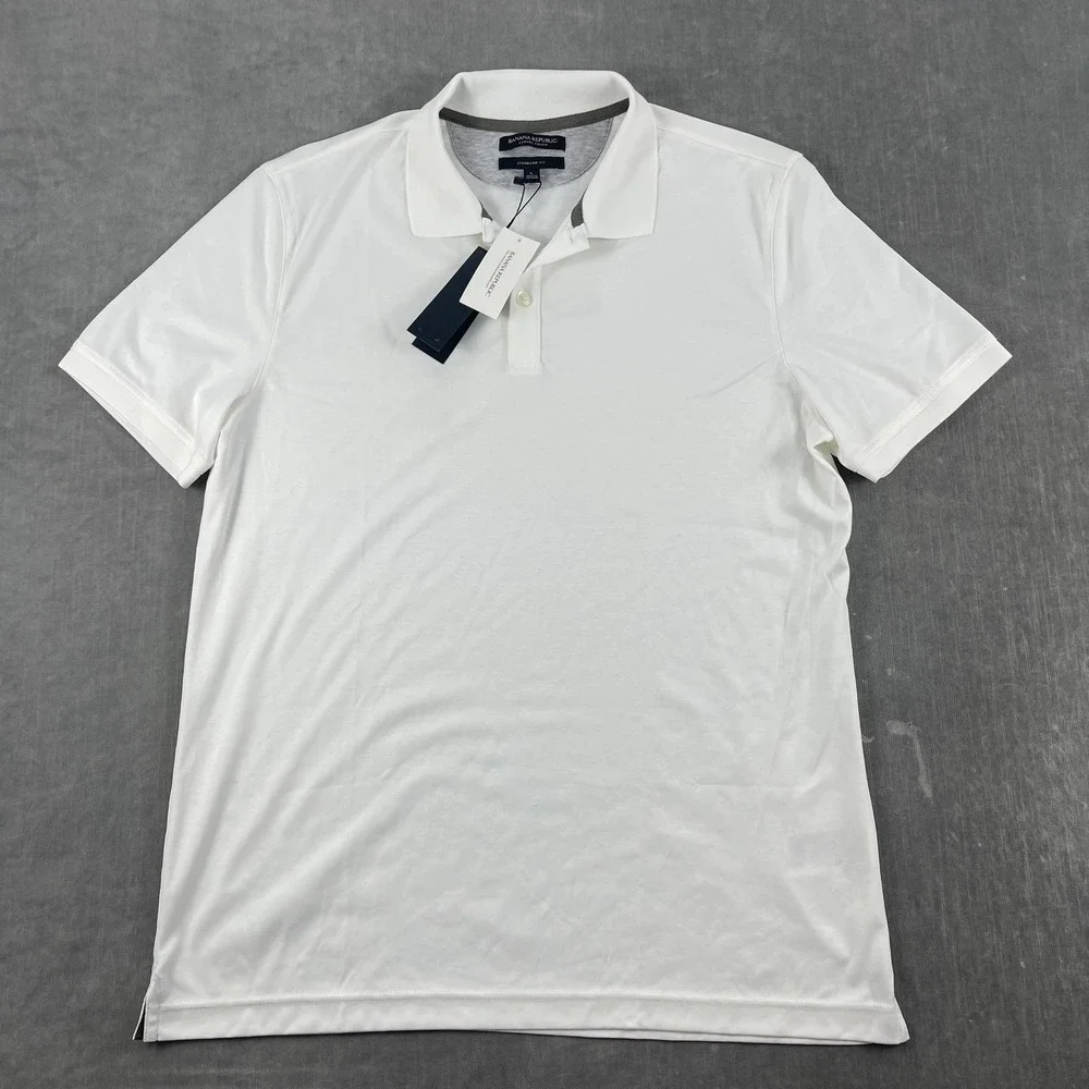 Banana Republic Mens L White Polo Shirt Luxury Touch Standard Fit Cotton NWT